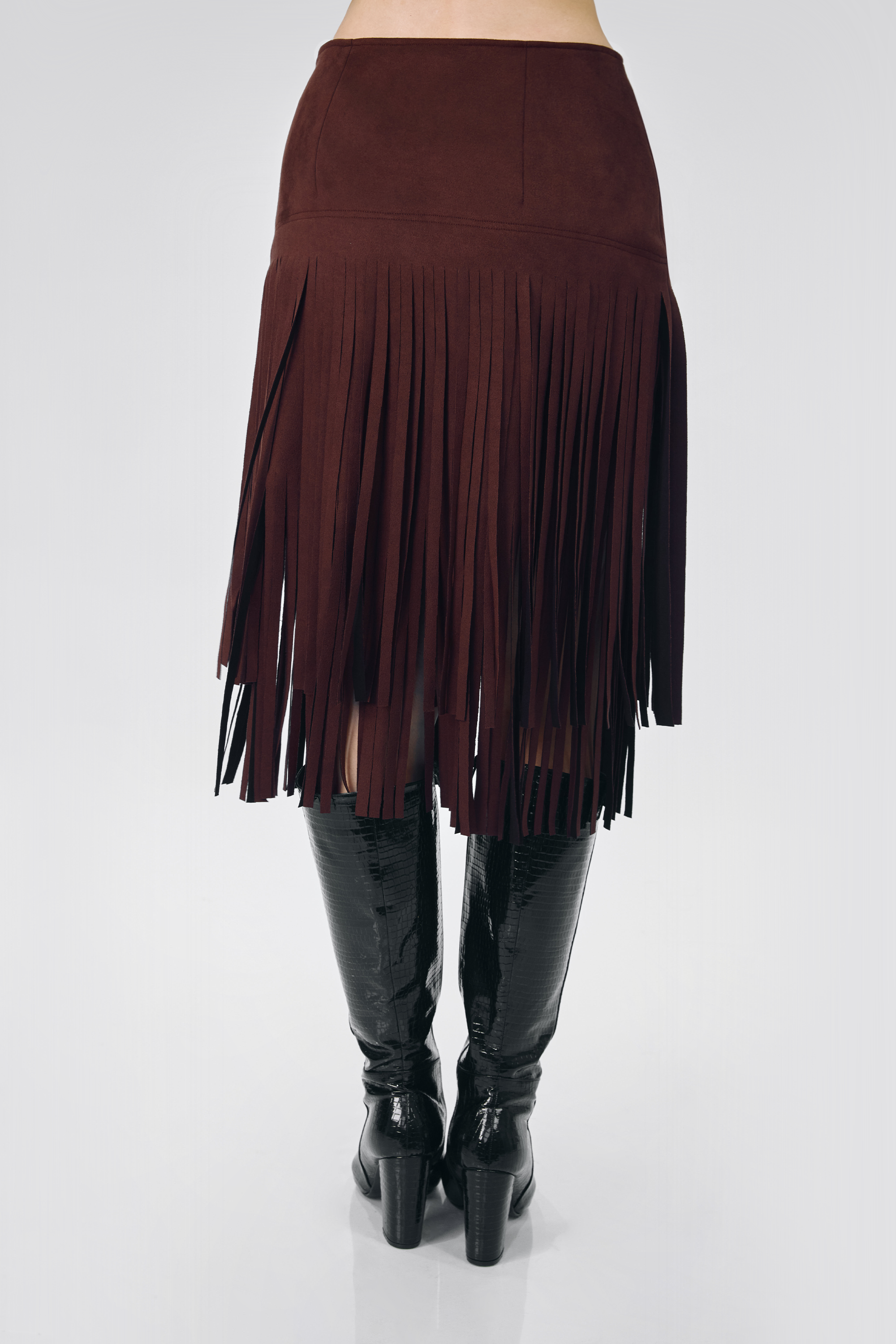 FALDA LARGA CON FLECOS MARRÓN - SIMONE