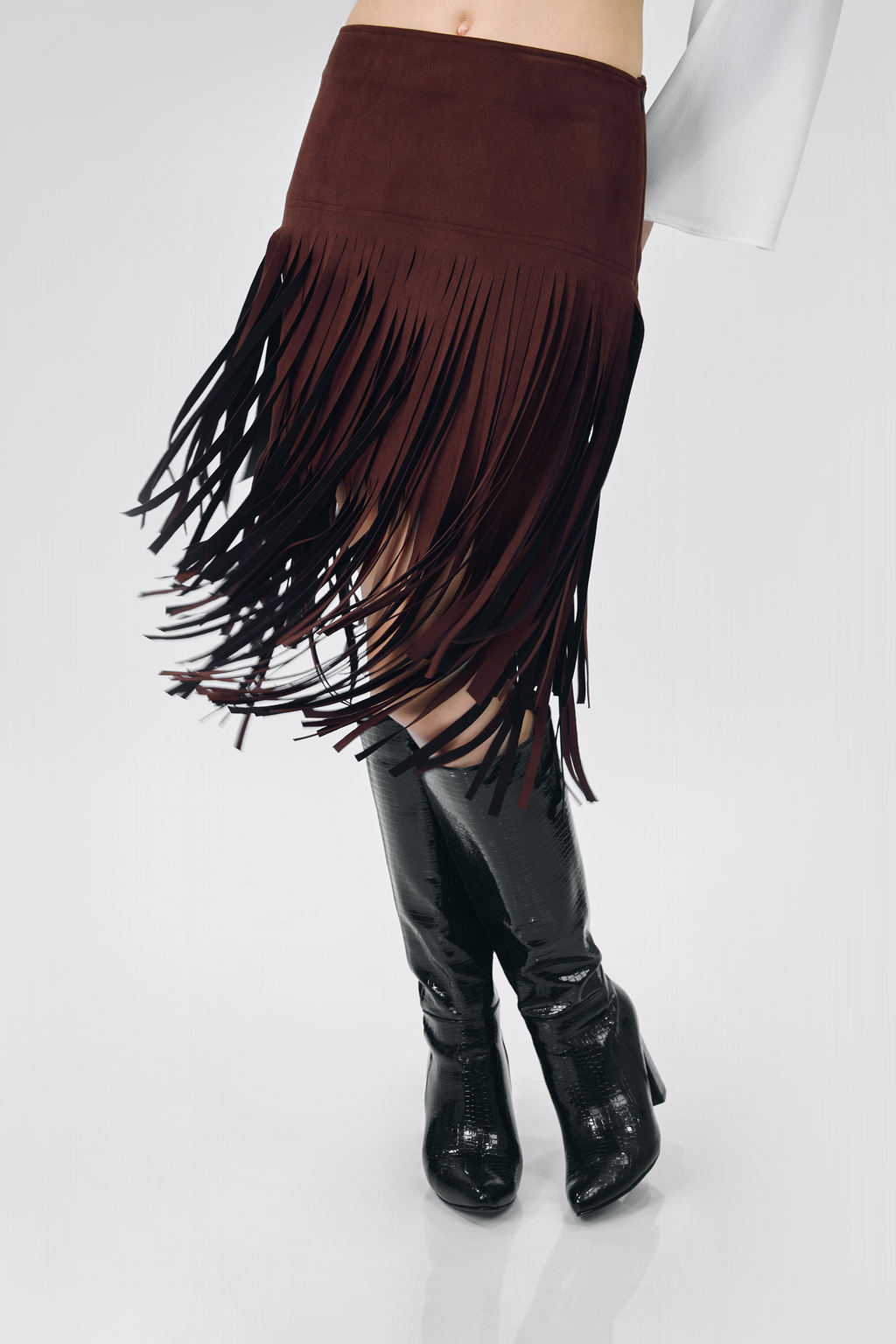 FALDA LARGA CON FLECOS MARRÓN - SIMONE