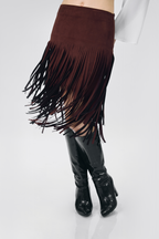 FALDA LARGA CON FLECOS MARRÓN - SIMONE