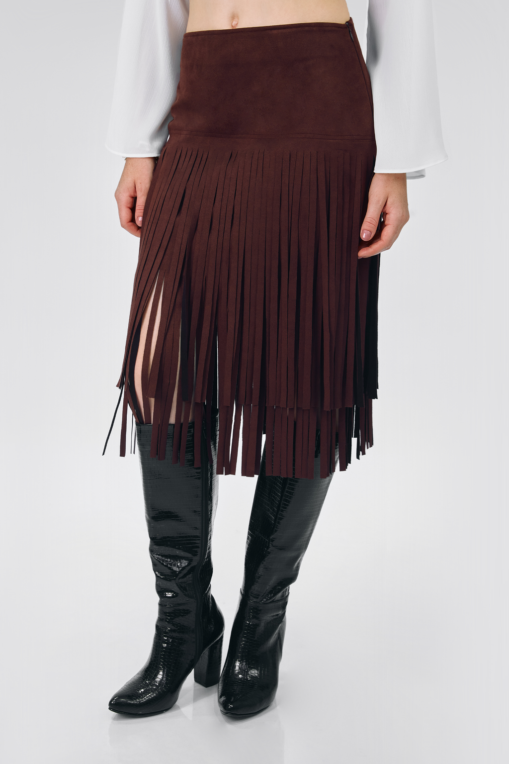 FALDA LARGA CON FLECOS MARRÓN - SIMONE