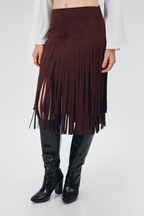 FALDA LARGA CON FLECOS MARRÓN - SIMONE