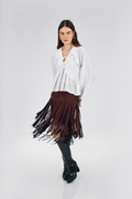 FALDA LARGA CON FLECOS MARRÓN - SIMONE