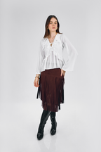 FALDA LARGA CON FLECOS MARRÓN - SIMONE