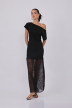 FALDA DE ENCAJE CON ELÁSTICO EN LA CINTURA NEGRO - CACCAÖ