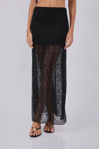 FALDA DE ENCAJE CON ELÁSTICO EN LA CINTURA NEGRO - CACCAÖ