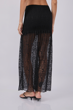 FALDA DE ENCAJE CON ELÁSTICO EN LA CINTURA NEGRO - CACCAÖ