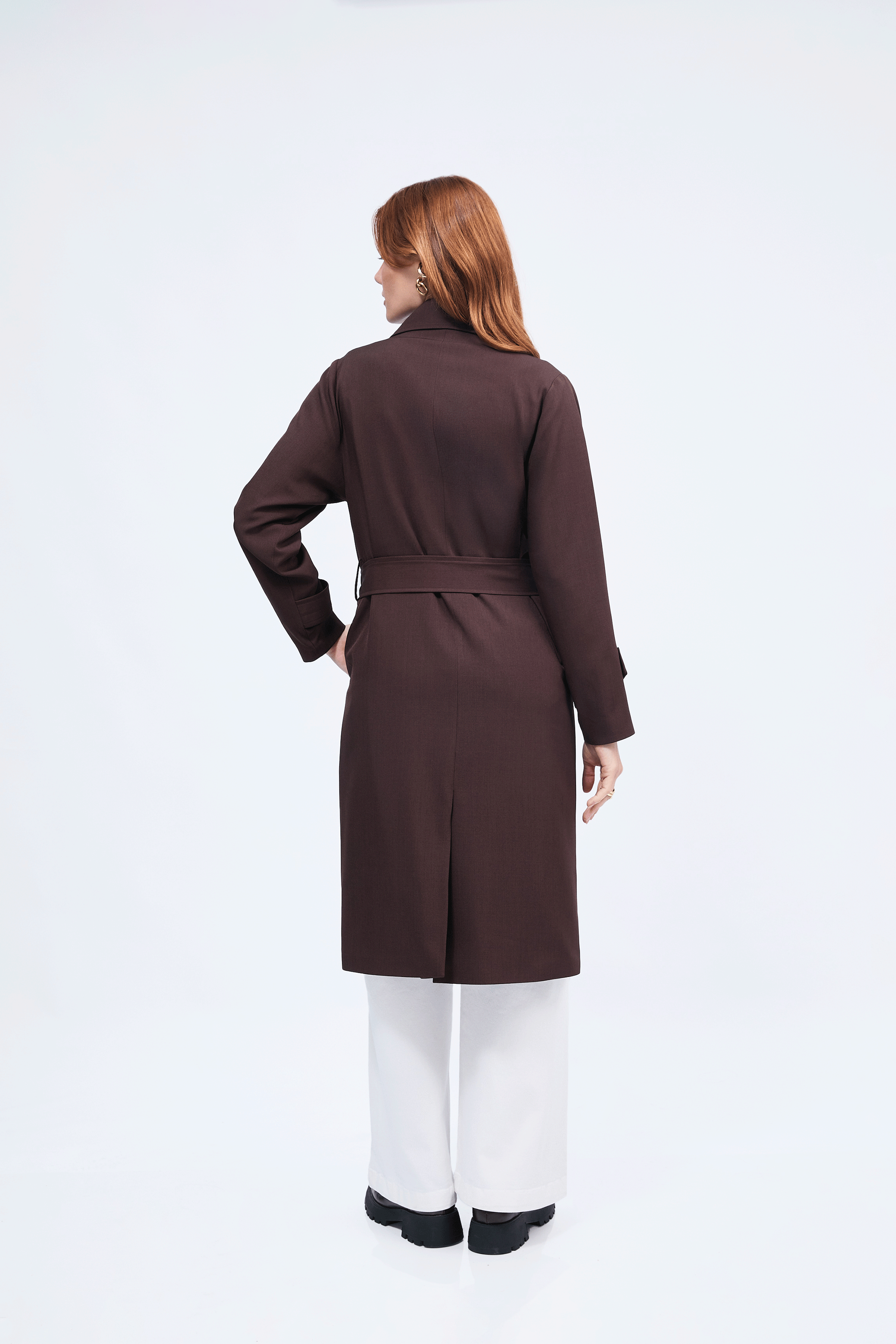 Gabardina larga con abertura y bolsillos funcionales Marron - Becca