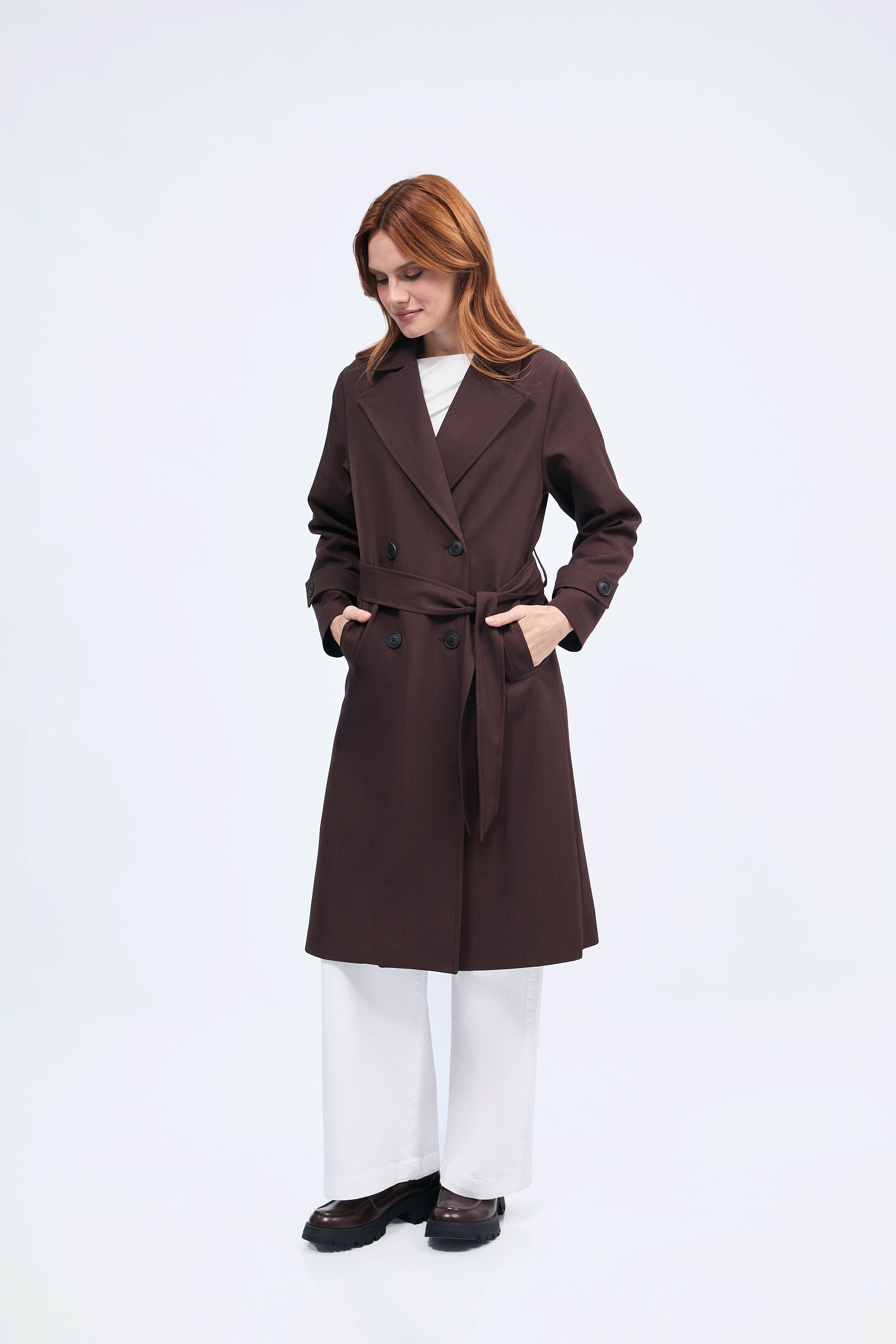 Gabardina larga con abertura y bolsillos funcionales Marron - Becca