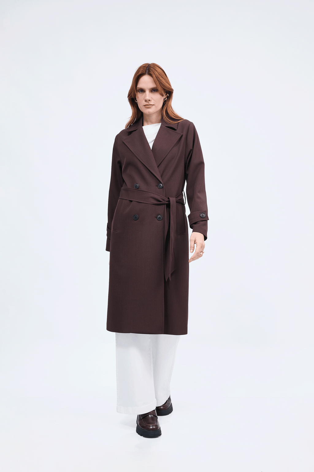 Gabardina larga con abertura y bolsillos funcionales Marron - Becca