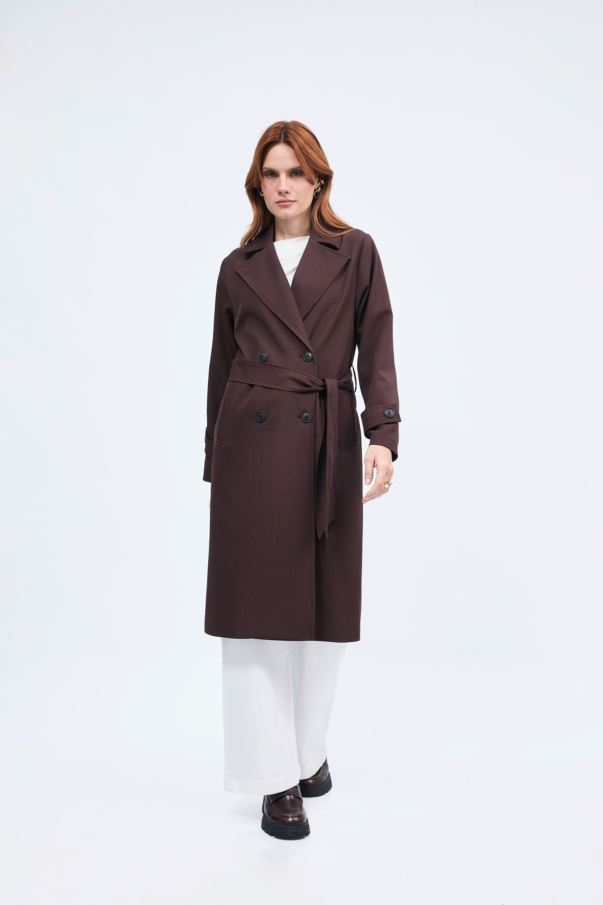 Gabardina larga con abertura y bolsillos funcionales Marron - Becca