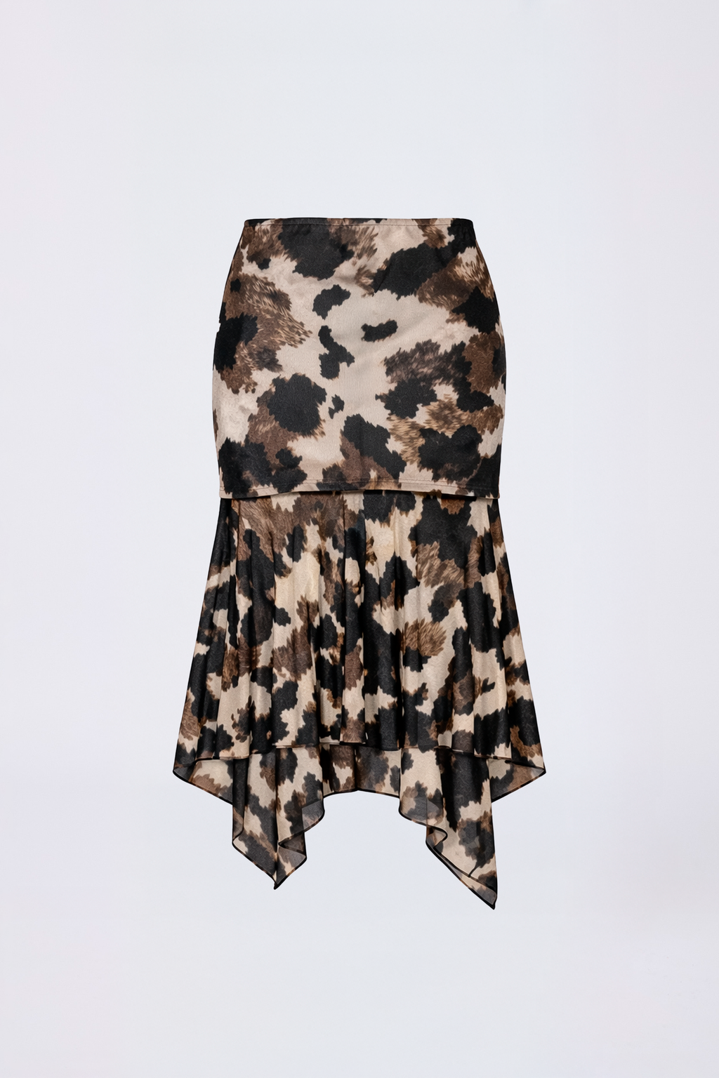 FALDA MIDI DE MALLA ASIMÉTRICA PRINT MARRON - LUCERO