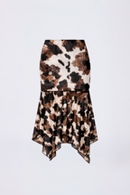 FALDA MIDI DE MALLA ASIMÉTRICA PRINT MARRON - LUCERO