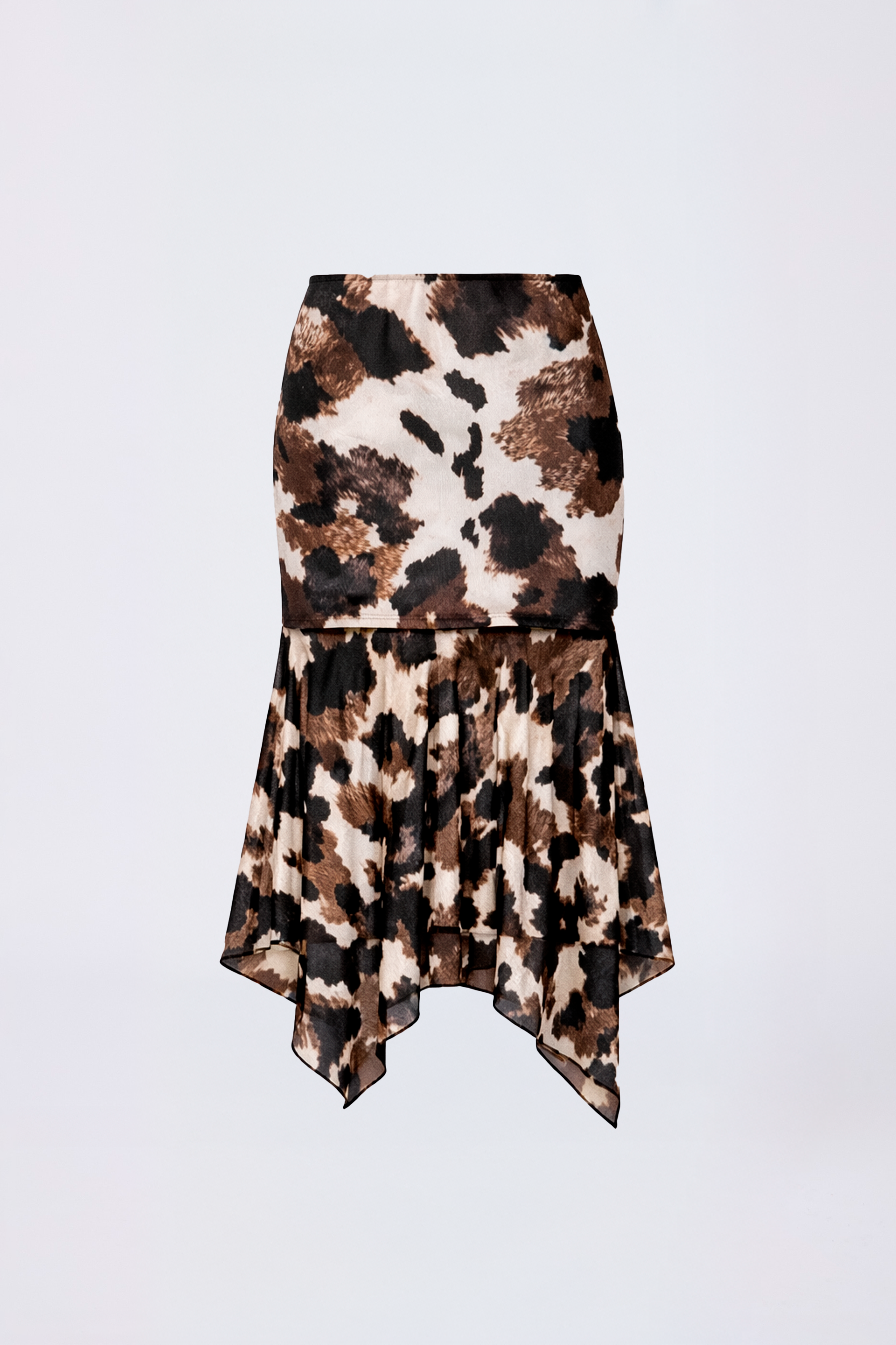 FALDA MIDI DE MALLA ASIMÉTRICA PRINT MARRON - LUCERO