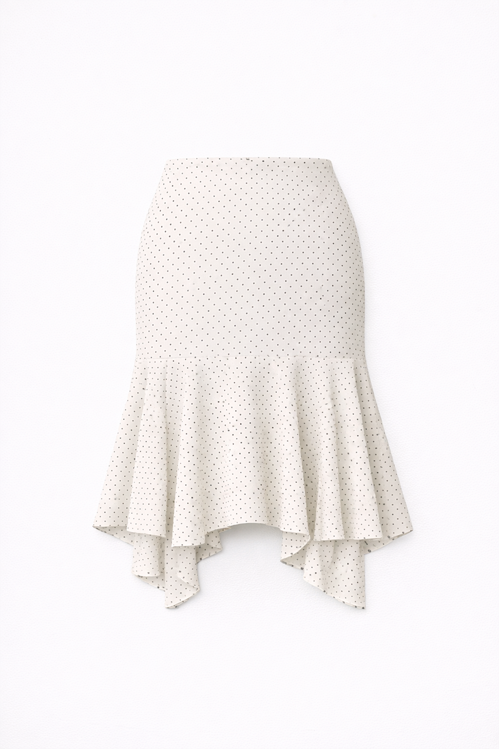 FALDA MIDI DE MALLA ASIMÉTRICA LUNARES PERLA - LUCERO