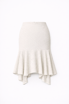 FALDA MIDI DE MALLA ASIMÉTRICA LUNARES PERLA - LUCERO