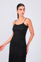 VESTIDO LARGO DE ENCAJE NEGRO - AGATHA