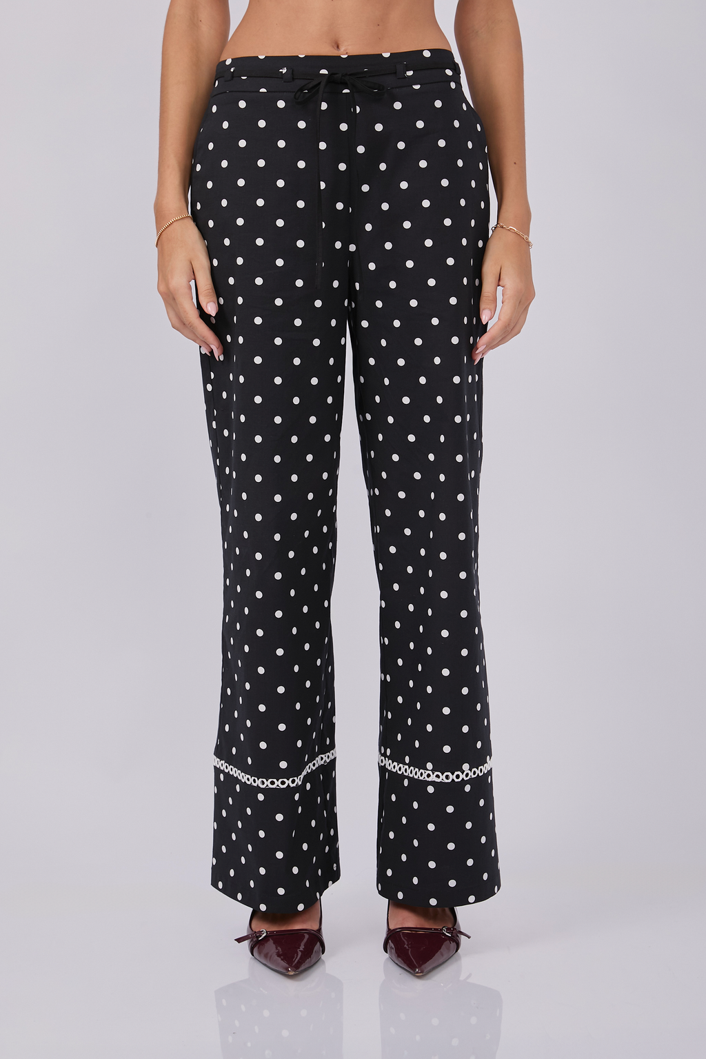 PANTALÓN PALAZZO DE ALGODÓN NEGRO PUNTOS PERLA - PITAHAIIA