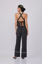 PANTALÓN PALAZZO DE ALGODÓN NEGRO PUNTOS PERLA - PITAHAIIA