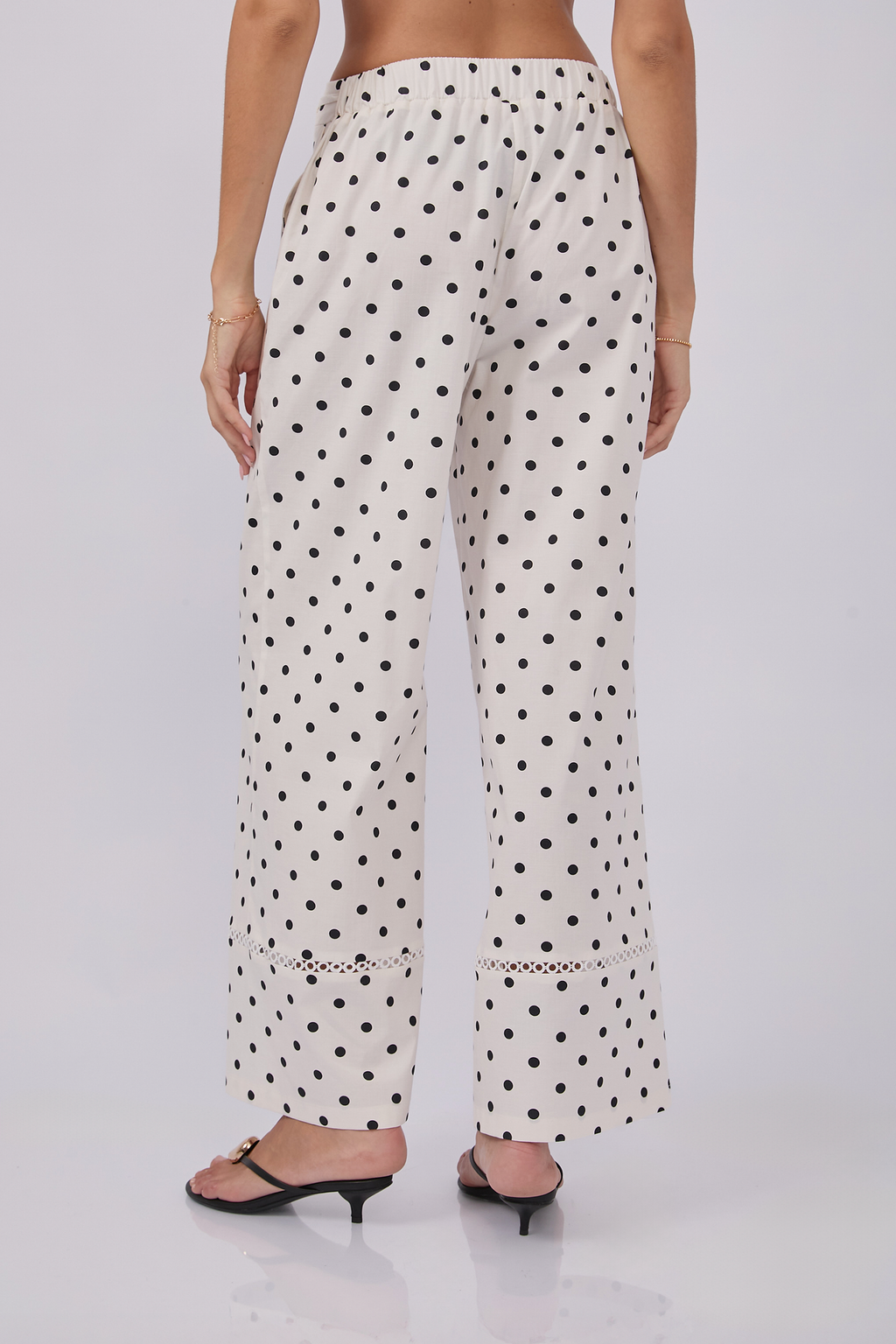 PANTALÓN PALAZZO DE ALGODÓN PERLA PUNTOS NEGRO - PITAHAIIA