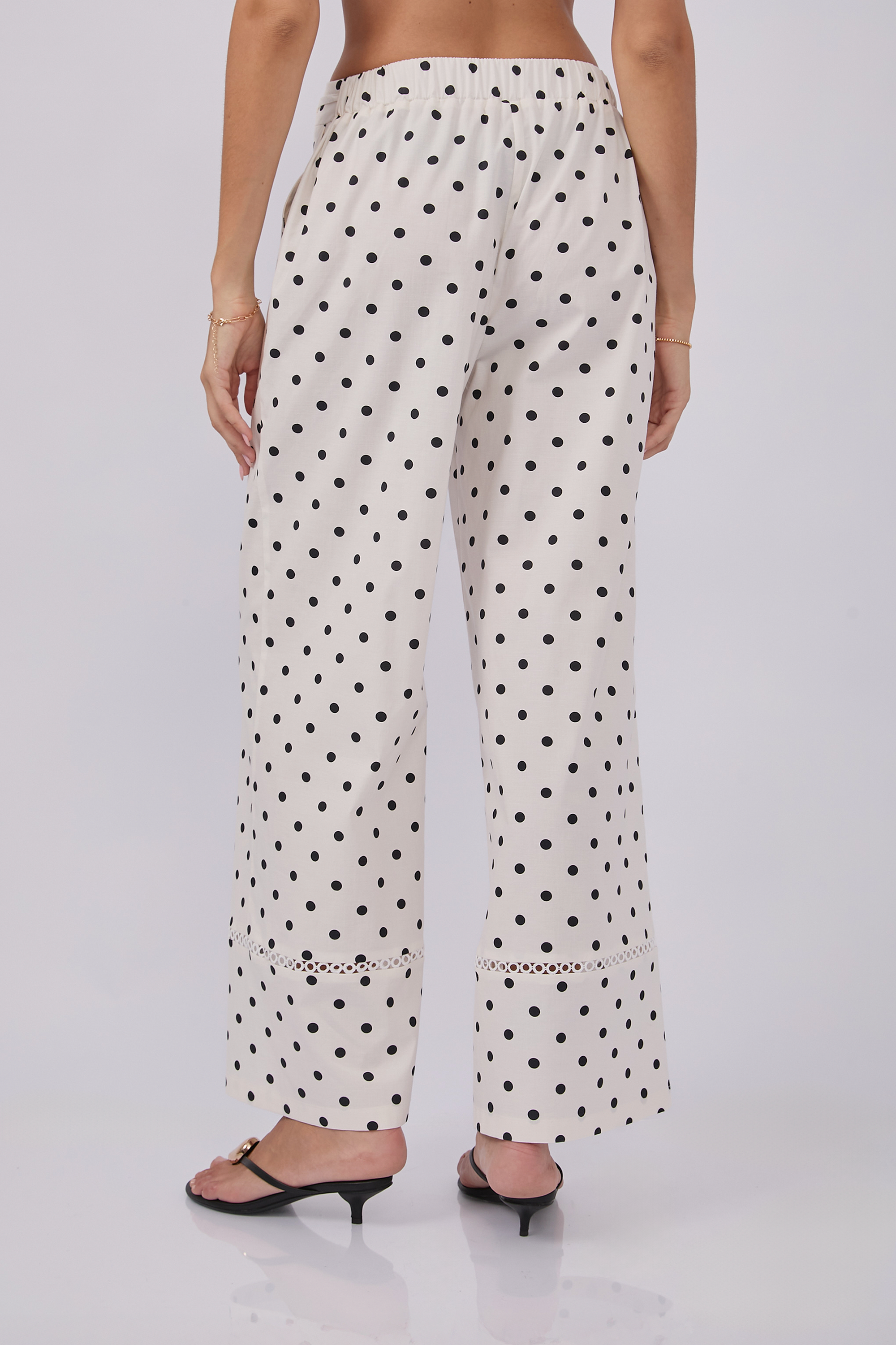 PANTALÓN PALAZZO DE ALGODÓN PERLA PUNTOS NEGRO - PITAHAIIA