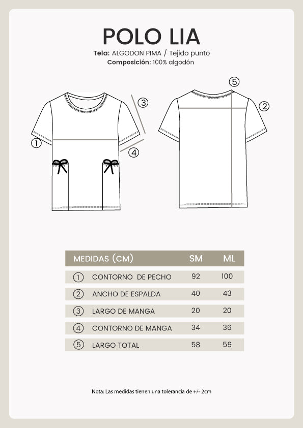 Polo con tiras laterales manga corta perla - Lia