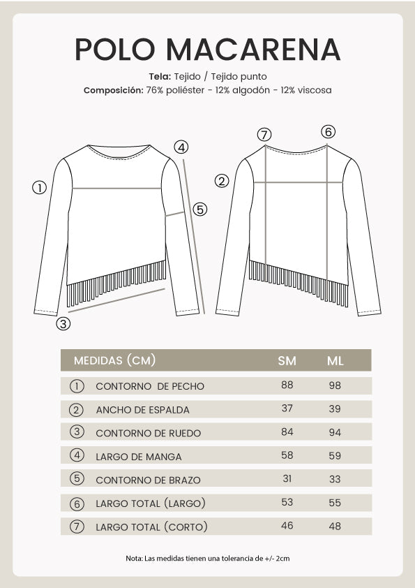 POLO TEJIDO ASIMÉTRICO MANGA LARGA - MACARENA