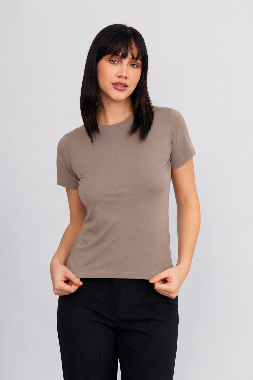 POLO BASICO PARA MUJER DE VISCOSA TOPO  - CAMILA