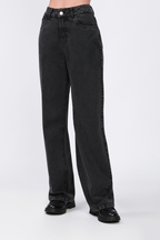 Palazzo Denim a la cintura con bolsillos negro