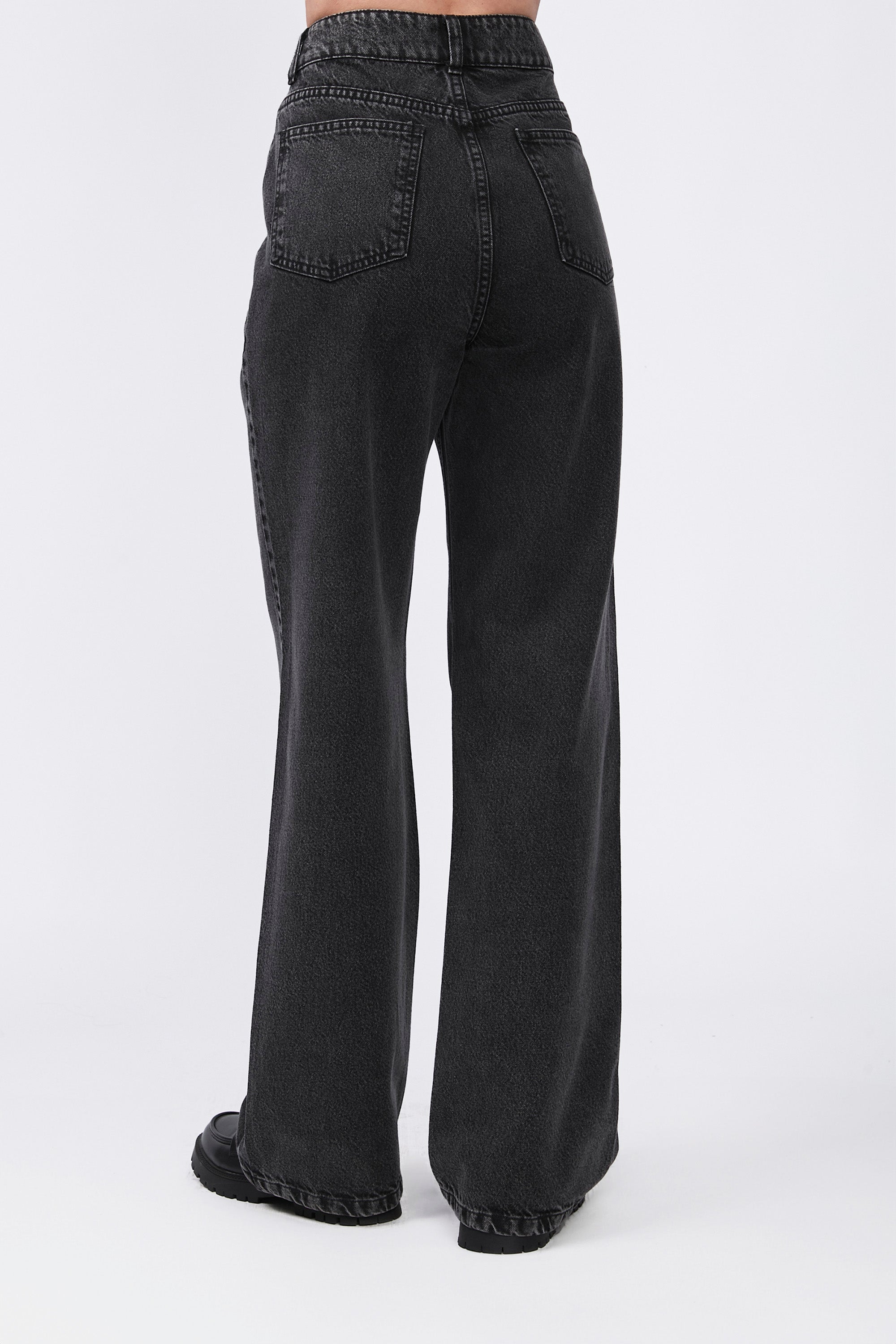 Palazzo Denim a la cintura con bolsillos negro