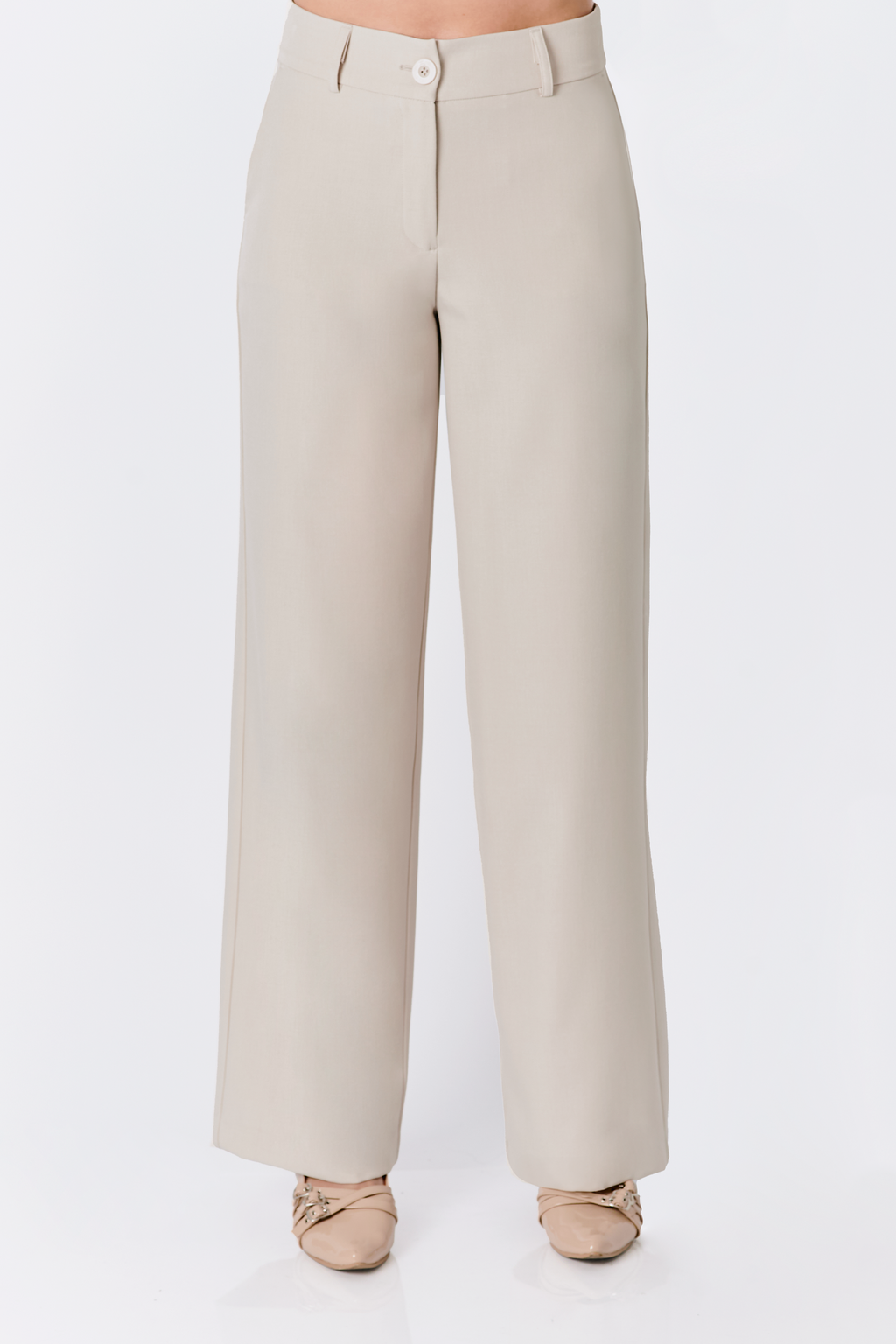PANTALON SEMI PALAZZO CON BOLSILLOS LATERALES BEIGE - DHALIA