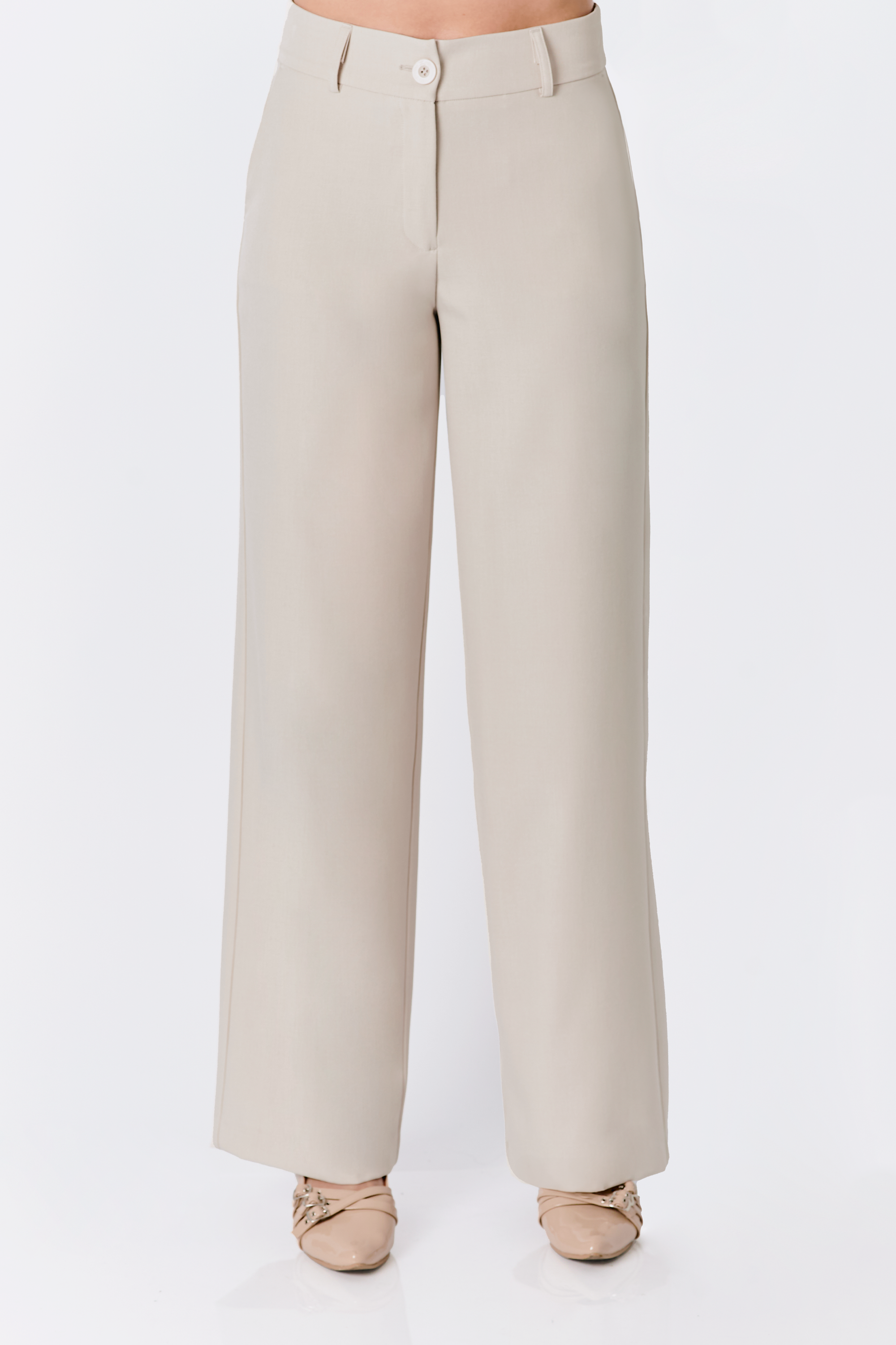 PANTALON SEMI PALAZZO CON BOLSILLOS LATERALES BEIGE - DHALIA