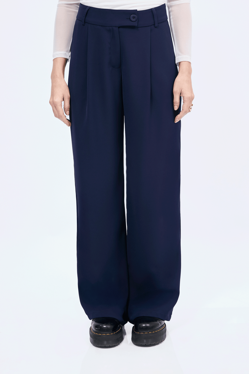 Pantalón semi palazo con pinzas y bolsillos Marino - Paris