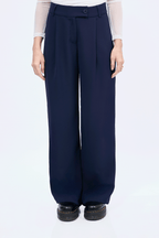 Pantalón semi palazo con pinzas y bolsillos Marino - Paris