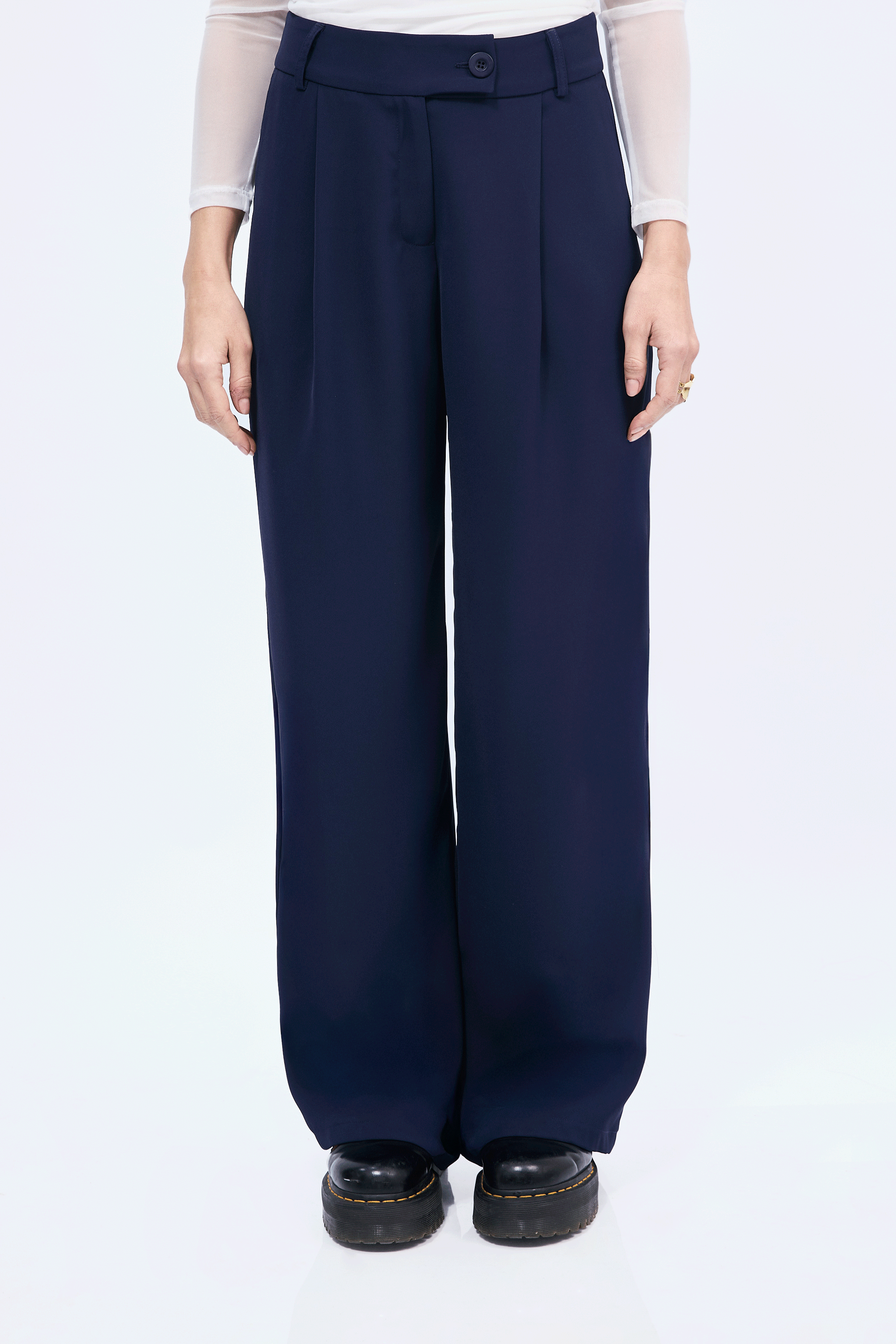 Pantalón semi palazo con pinzas y bolsillos Marino - Paris