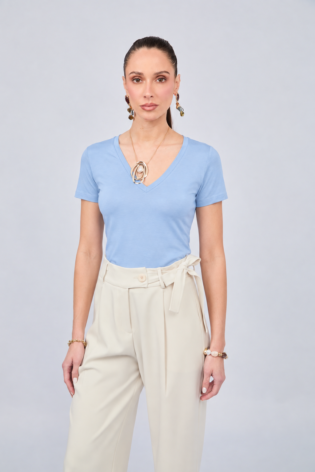 WOMEN'S PIMA COTTON POLO SHIRT ESTEFANIA PEARL