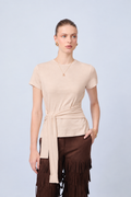 POLO MANGA CORTA CON LAZOS LATERALES AJUSTABLES BEIGE - HORTENSIA