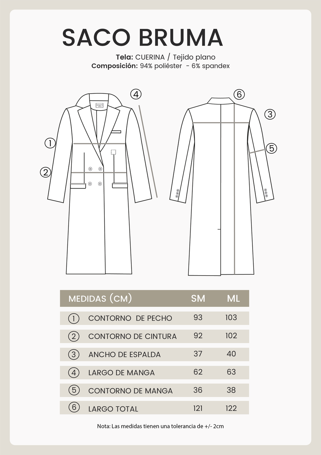 SACO LARGO DE CUERINA CON BOLSILLOS Y SOLAPAS NEGRO - BRUMA