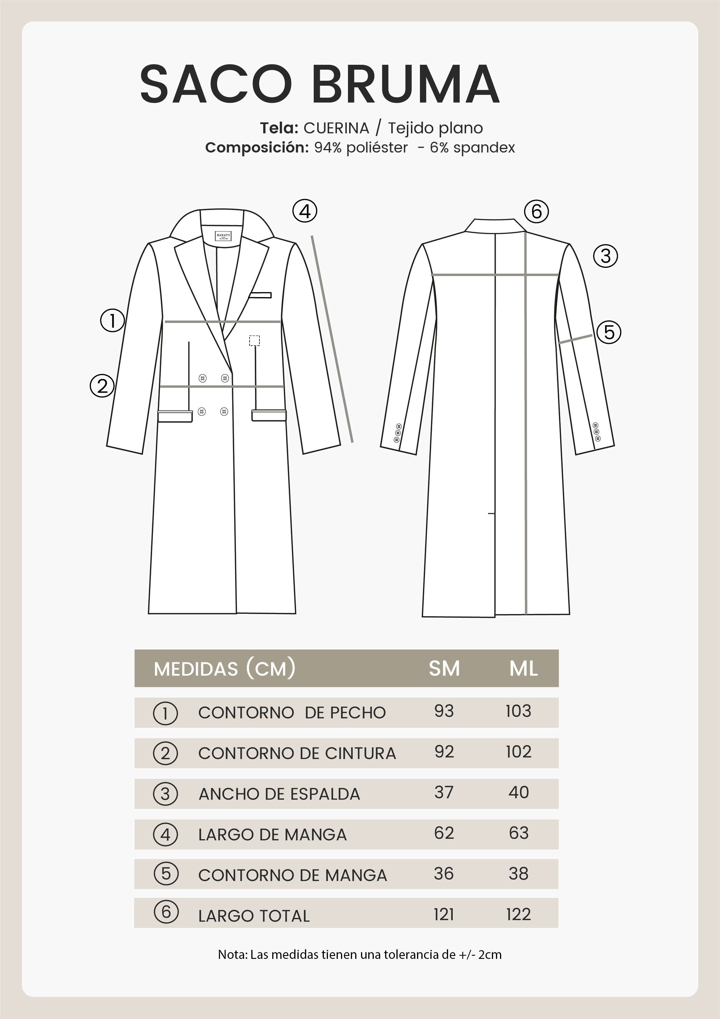 SACO LARGO DE CUERINA CON BOLSILLOS Y SOLAPAS NEGRO - BRUMA