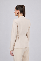 Sienna blazer with lapel and waist tie, beige.