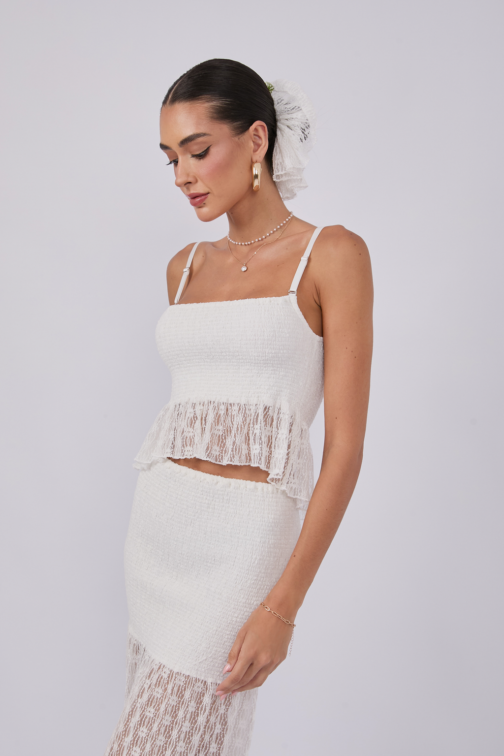 FALDA DE ENCAJE CON ELÁSTICO EN LA CINTURA PERLA - CACCAÖ