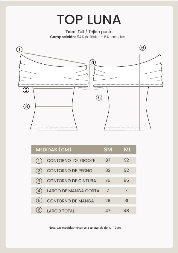 TOP EN TULL CON CHALINA EXTRA PERLA -  LUNA