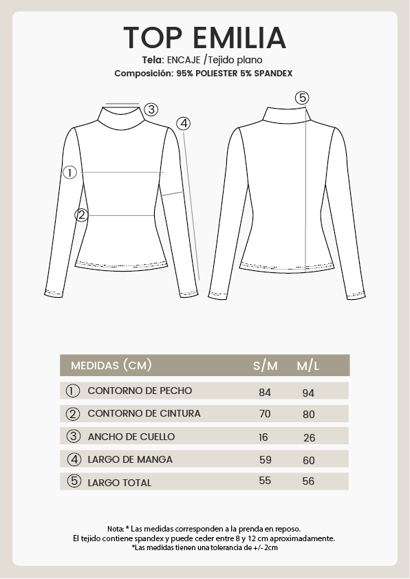 TOP MANGA LARGA DE ENCAJE CUELLO ALTO MARRÓN - EMILIA
