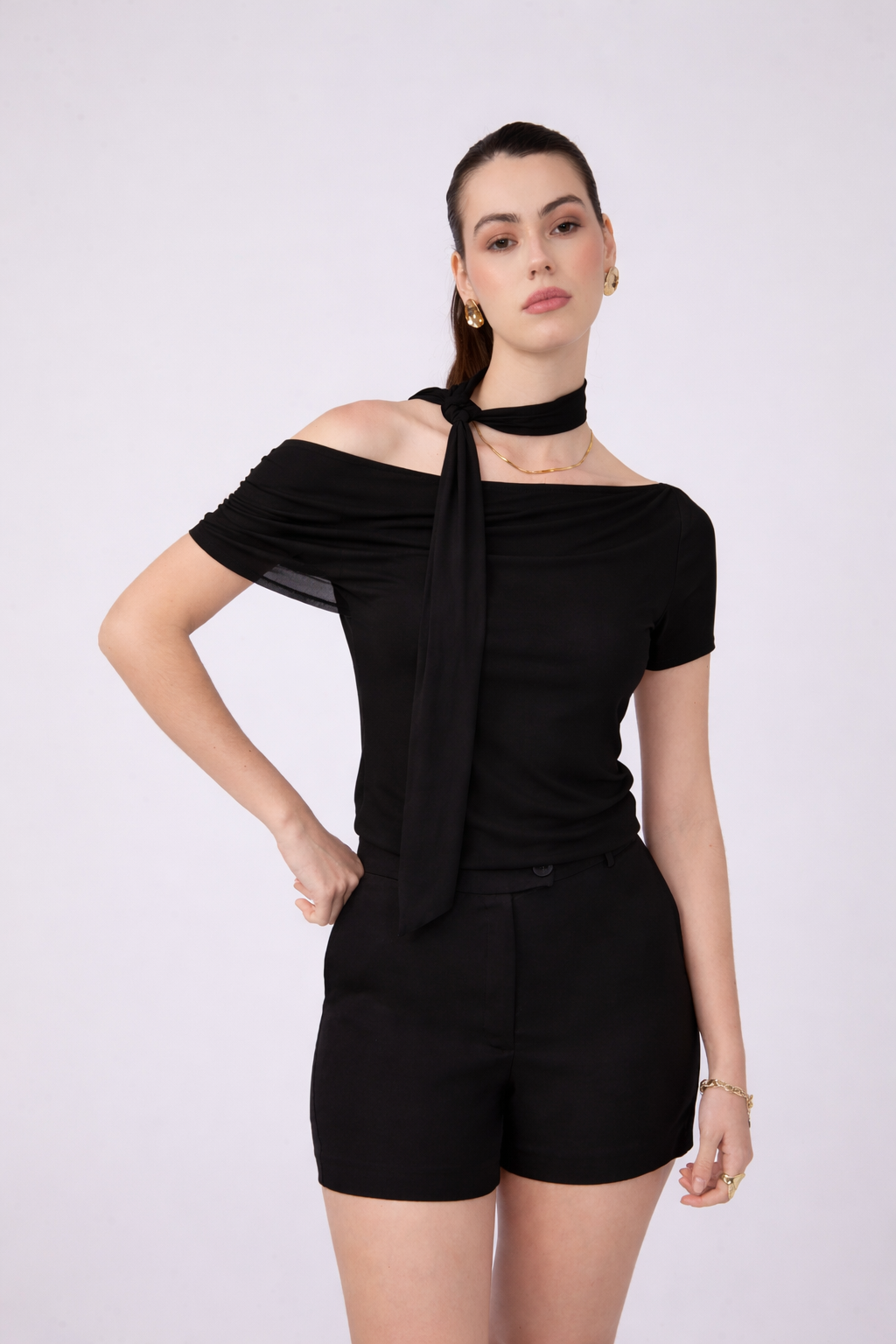 TOP EN TULL CON CHALINA EXTRA NEGRO -  LUNA