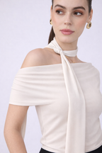 TOP EN TULL CON CHALINA EXTRA PERLA -  LUNA