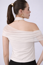 TOP EN TULL CON CHALINA EXTRA PERLA -  LUNA
