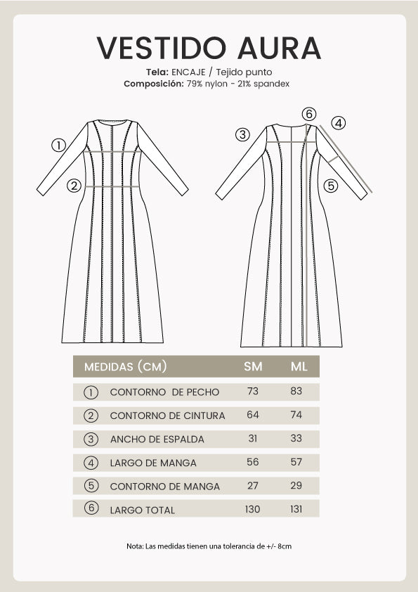 Vestido manga larga de encaje con forro negro - Aura