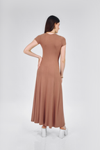 VESTIDO LARGO CUELLO REDONDO TOPO - VIVIANNE