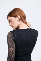 Vestido manga larga de encaje con forro negro - Aura