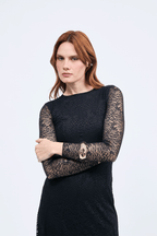 Vestido manga larga de encaje con forro negro - Aura