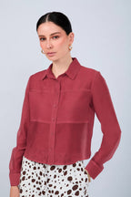 BLUSA SEMITRANSPARENTE MANGA LARGA ELEGANTE BURGUNDY - BAMBOO